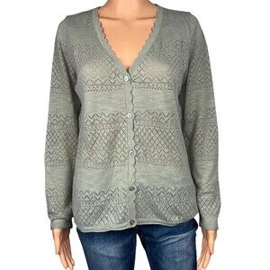 Frye Women's Green pointelle Cardigan Cottagecore Boho Coastal Cotton Size XL
